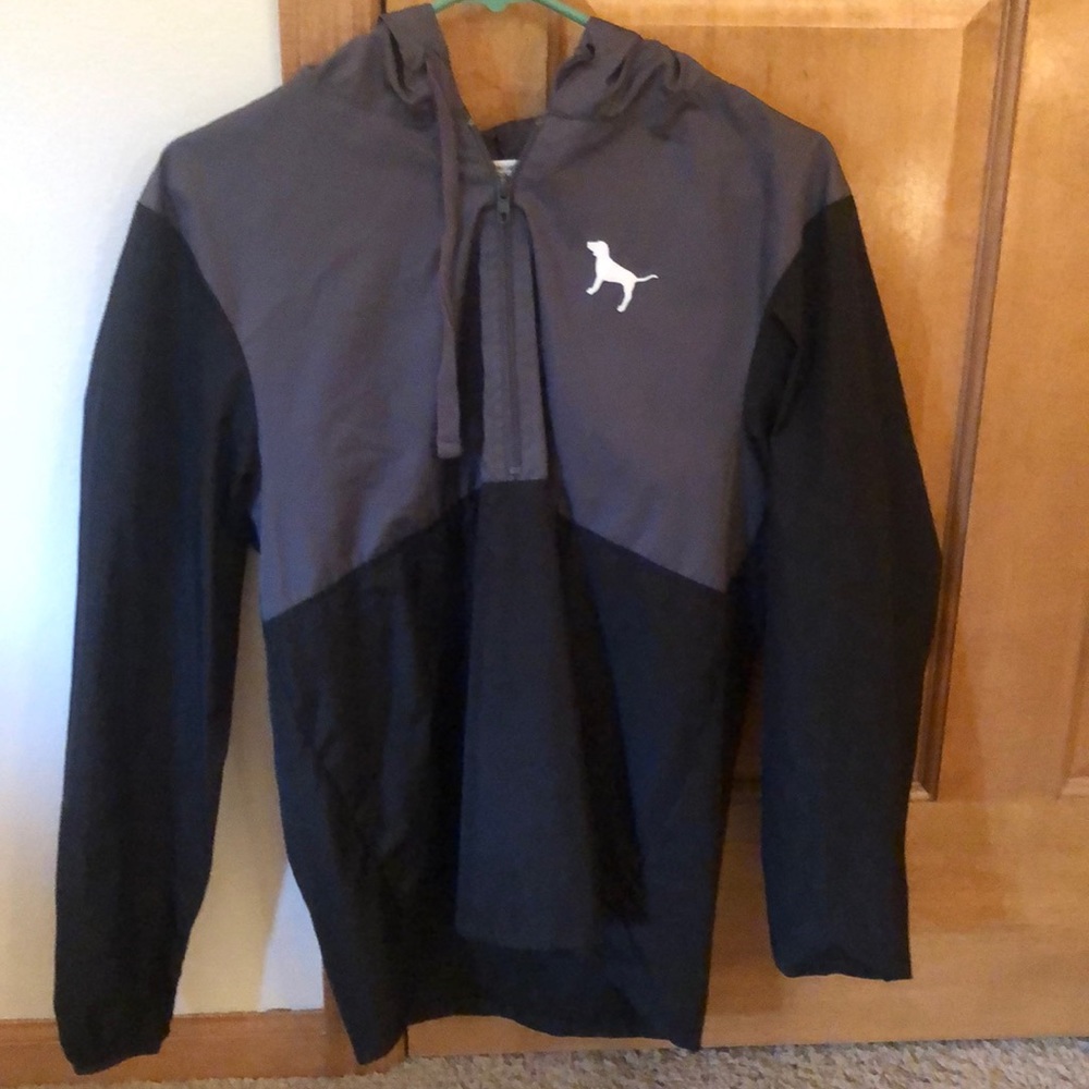 PINK black/grey quarter zip windbreaker